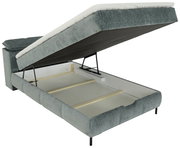 Boxbett mit geöffnetem Stauraum, seitliche Perspektive