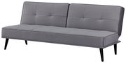 Graues Funktionssofa mit schwarzem Metallgestell, seitliche Perspektive