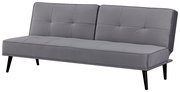 Graues Funktionssofa mit schwarzem Metallgestell, seitliche Perspektive