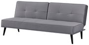Graues Funktionssofa mit schwarzem Metallgestell, seitliche Perspektive