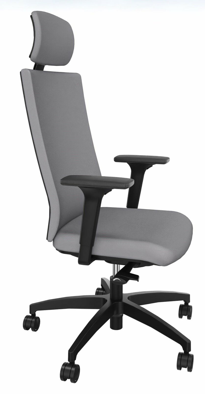 Dauphin Drehstuhl ADJUST Grauer Drehstuhl mit Kopfstütze und Armlehnen, seitliche Perspektive