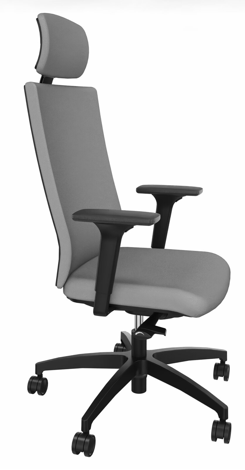 Dauphin Drehstuhl ADJUST Grauer Drehstuhl mit Kopfstütze und Armlehnen, seitliche Perspektive