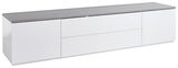 Modernes TV-Lowboard in Weiß mit grauer Oberseite, seitliche Perspektive