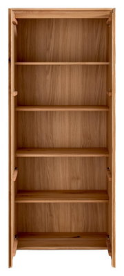 Vorderansicht eines hölzernen Aktenschranks mit mehreren Regalböden.