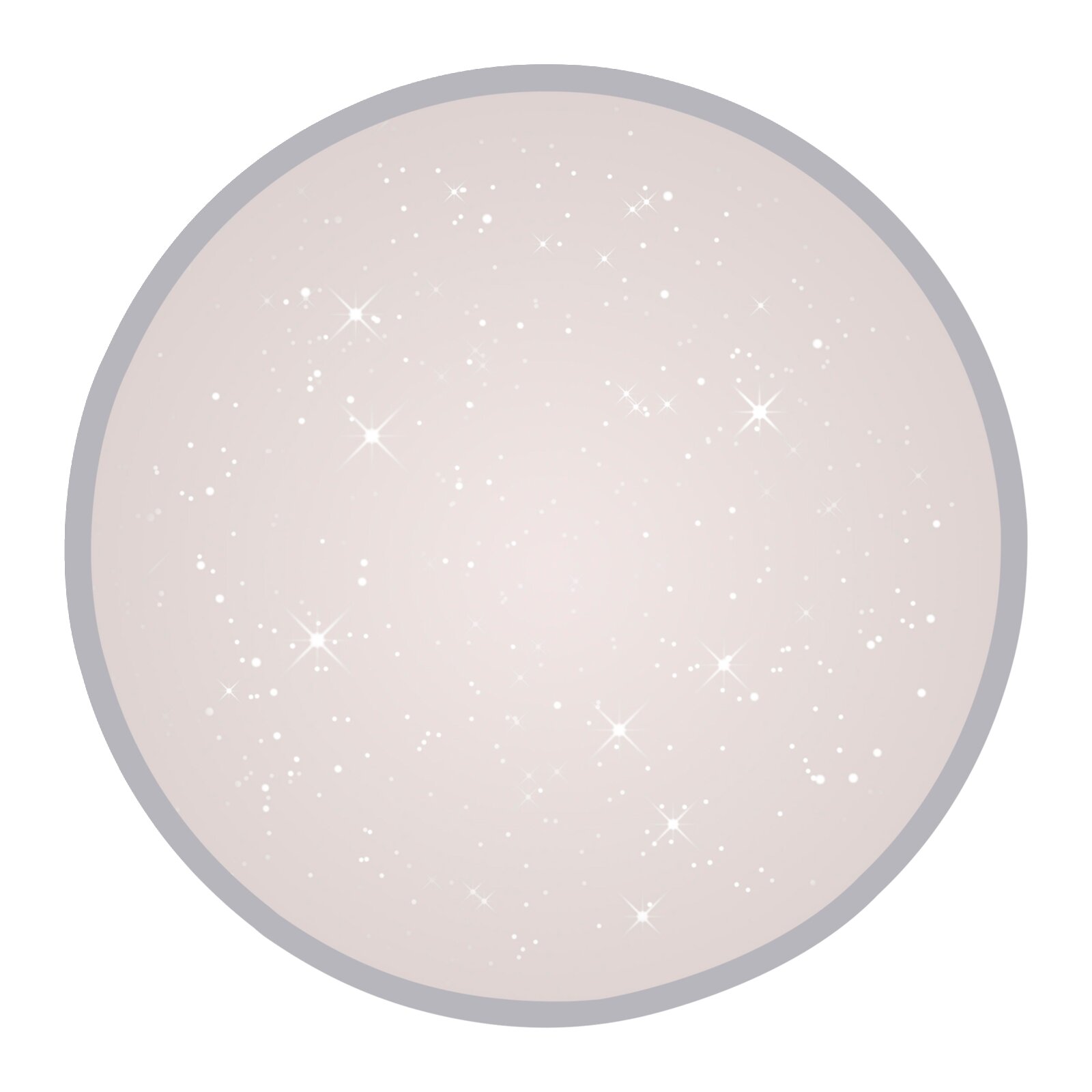 Runde, hellbeige Fläche mit glitzernden Sternpunkten und grauem Rand, Draufsicht auf das Produkt
