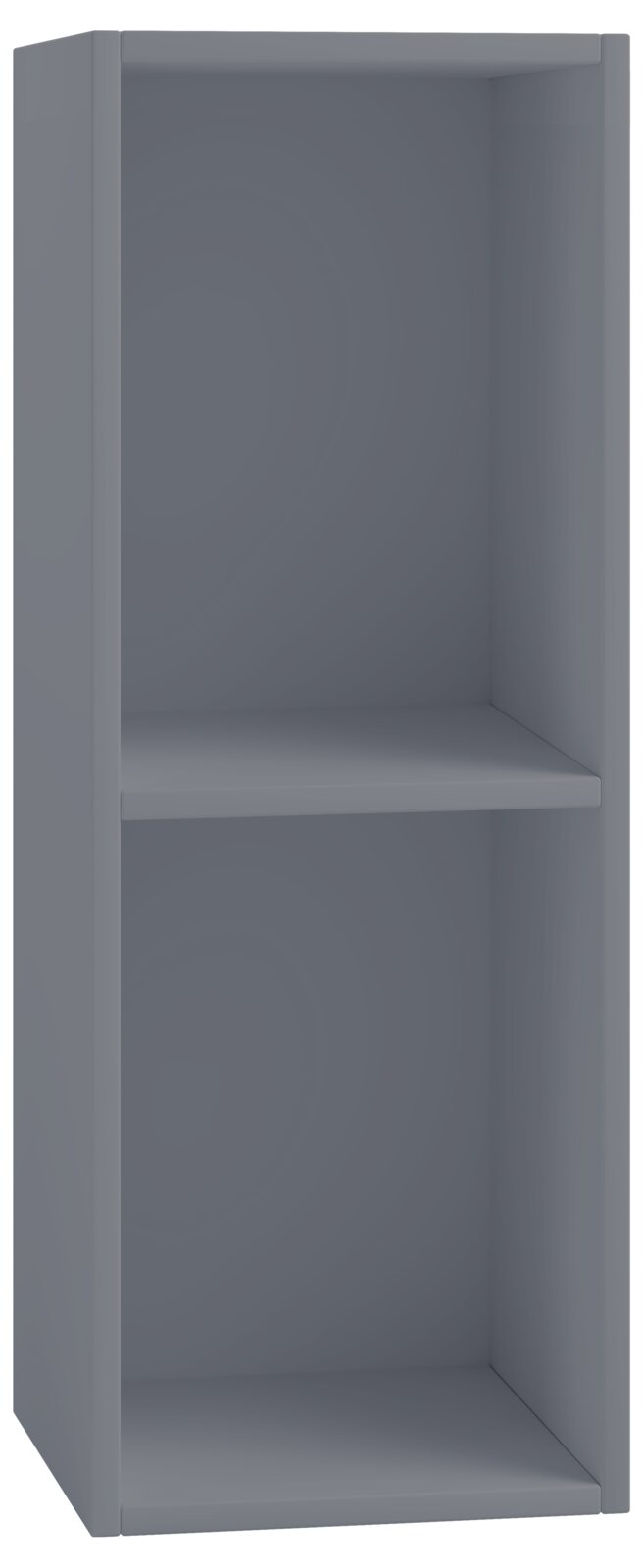 VCM Schallplatten-Regal PLATTO Graues, offenes Regal mit zwei Fächern und Mittelboden, frontale Ansicht mit leicht seitlicher Perspektive
