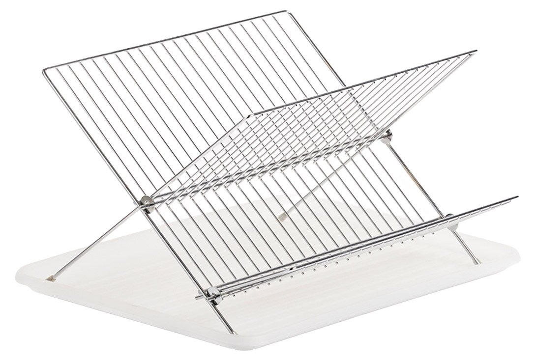 Metall-Geschirrabtropfständer mit zwei Ebenen, seitliche Perspektive