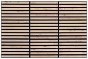 Dekoratives Paneel mit horizontalen Holzlatten und schwarzen Zwischenräumen, frontale Ansicht.