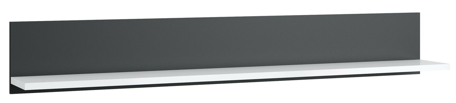 Modernes Wandboard in dunklem Grau mit weißem Regalbrett, seitliche Perspektive