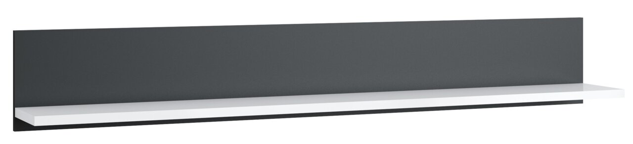 Modernes Wandboard in dunklem Grau mit weißem Regalbrett, seitliche Perspektive