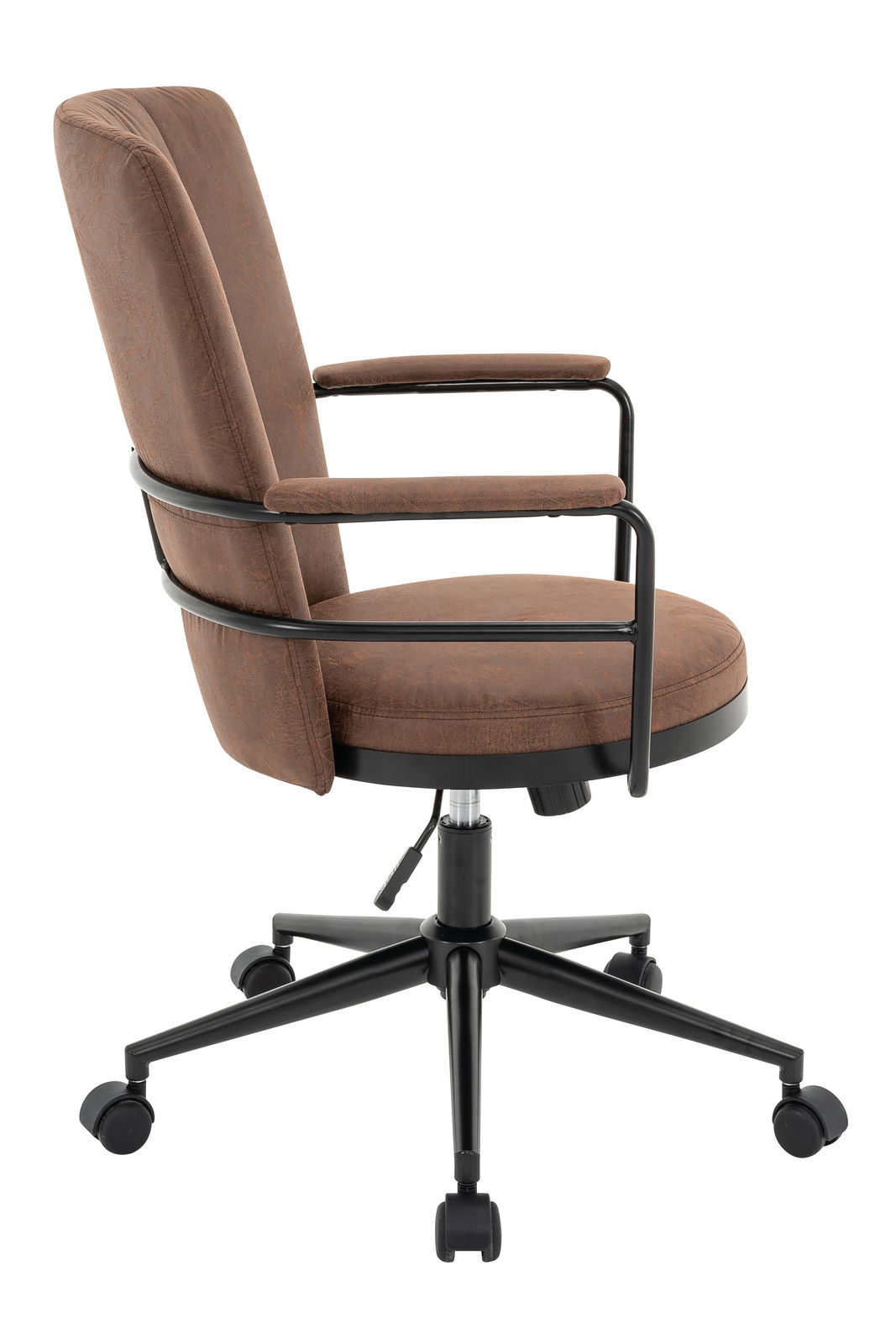 Brauner Drehstuhl mit Armlehnen, Seitenansicht