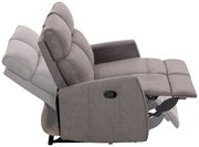 Seitliche Ansicht eines grauen 2-Sitzer-Sofas mit verstellbarer Rückenlehne und Fußstütze in Liegeposition.