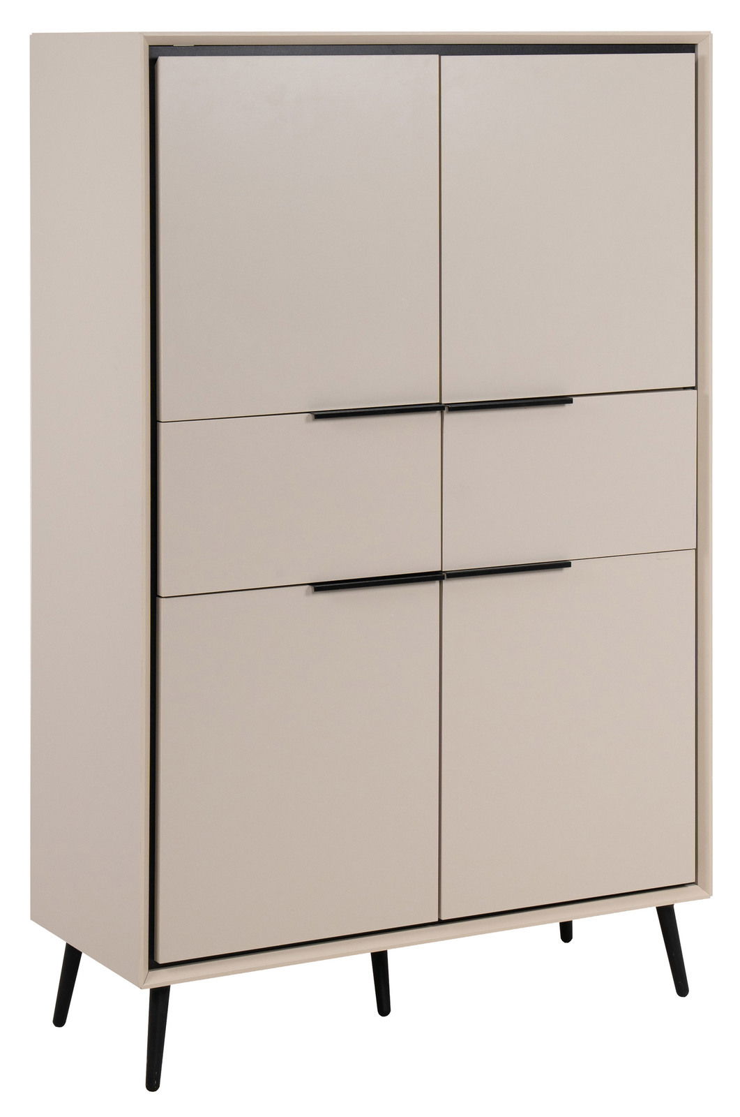 Z2 Highboard ARONA Modernes Highboard mit sechs Türen in Beige, schwarze Griffe und Beine, seitliche Perspektive