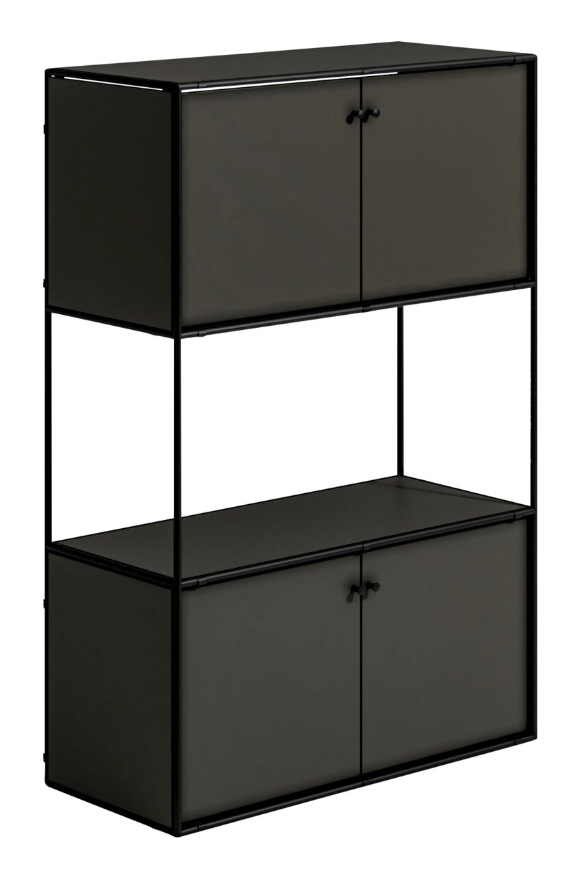 Novel Hoog dressoir BRERA OFFICE Schwarzes Highboard mit zwei Ebenen und vier Türen, seitliche Perspektive