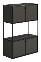 Schwarzes Highboard mit zwei Ebenen und vier Türen, seitliche Perspektive