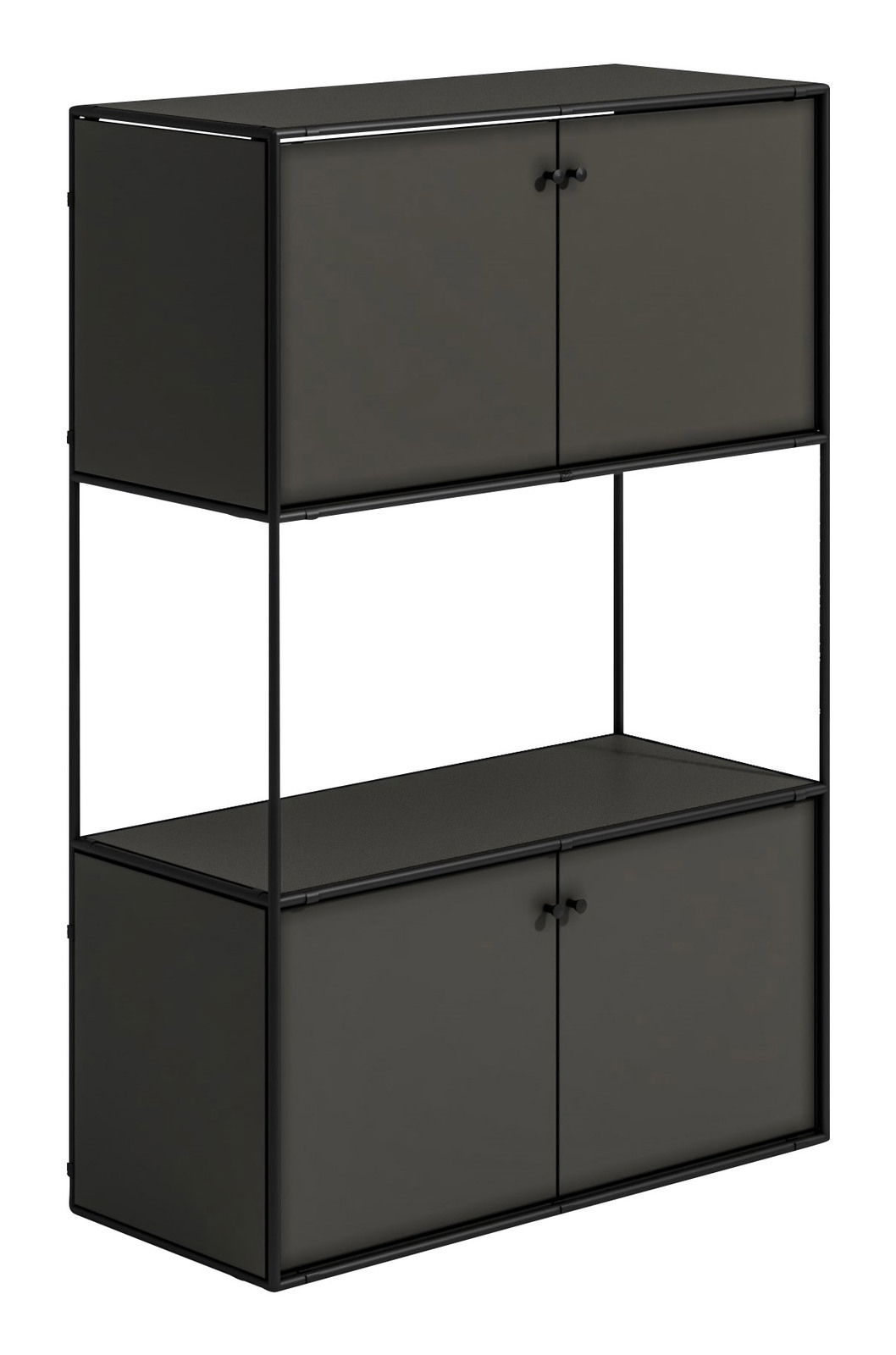 Novel Highboard BRERA OFFICE Schwarzes Highboard mit zwei Ebenen und vier Türen, seitliche Perspektive