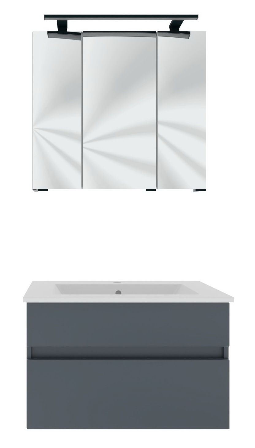 Novel Badblock NV.210 Moderner Badblock mit Spiegelschrank und Waschbeckenunterschrank, Frontalansicht