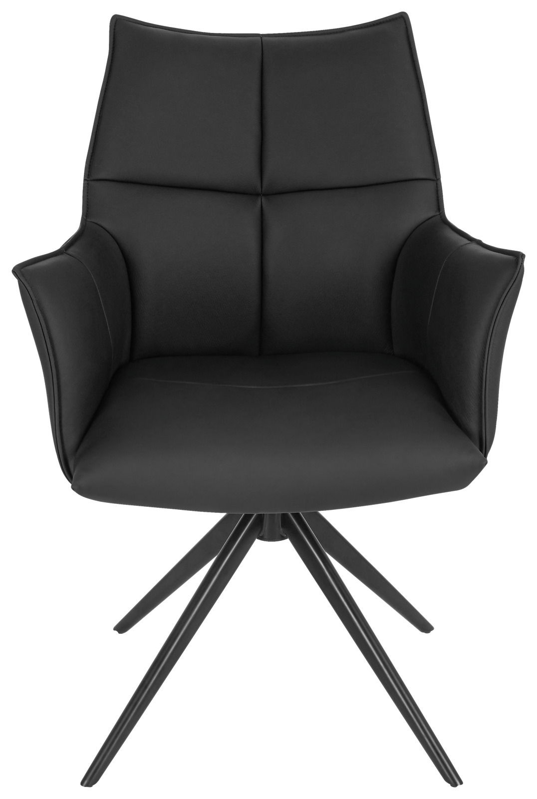 Schwarzer Armlehnstuhl mit modernem Design, Vorderansicht