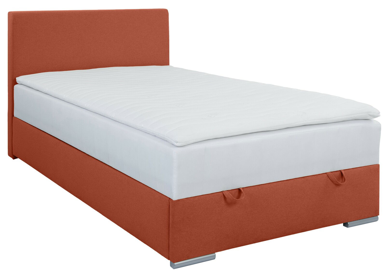 Boxbett 120 in Rot mit weißer Matratze, seitliche Perspektive