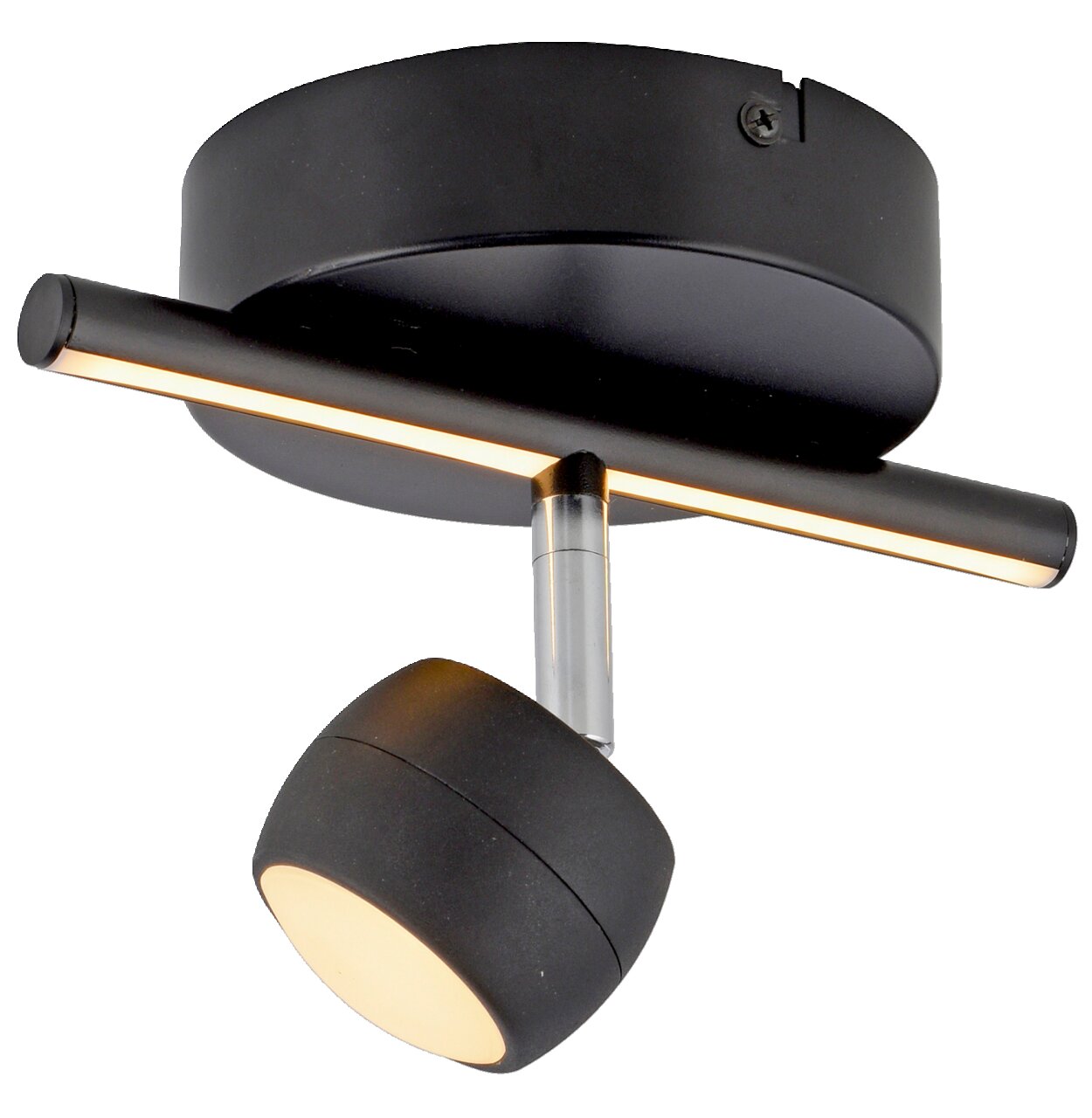 Moderne zwarte plafondlamp met cilindrisch ontwerp, zijaanzicht