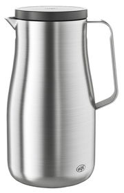 Silberne Isolierkanne Studio aus Edelstahl mit seitlichem Griff, seitliche Perspektive