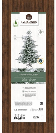 Weihnachtsbaum Snowy Grandis Fir, 1,8 m hoch, 132 cm Durchmesser, schneebedeckt, mit einfachem Klappsystem, Vorderansicht