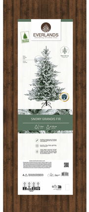 Weihnachtsbaum Snowy Grandis Fir, 1,8 m hoch, 132 cm Durchmesser, schneebedeckt, mit einfachem Klappsystem, Vorderansicht