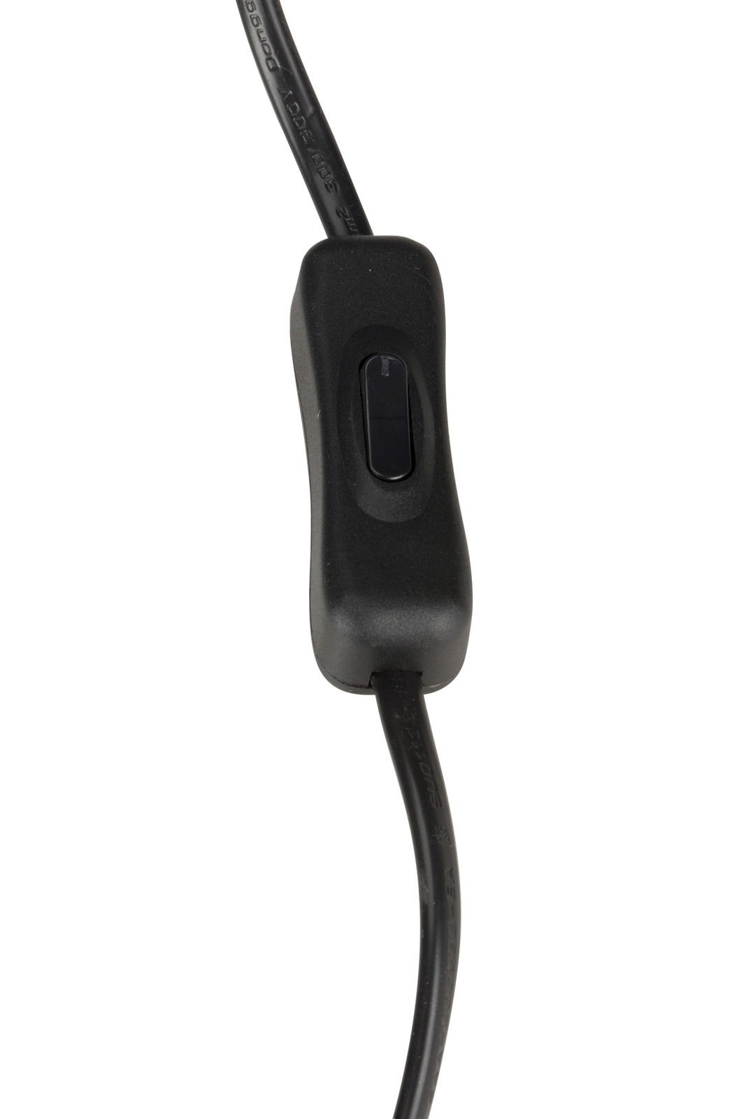 Nahaufnahme eines schwarzen Kabelschalters für eine Tischleuchte