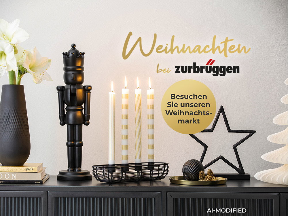 KI-modifiziert: Weihnachtliche Deko mit Nussknacker, Kerzen und Stern, Weihnachtsmarkt im Lichthof