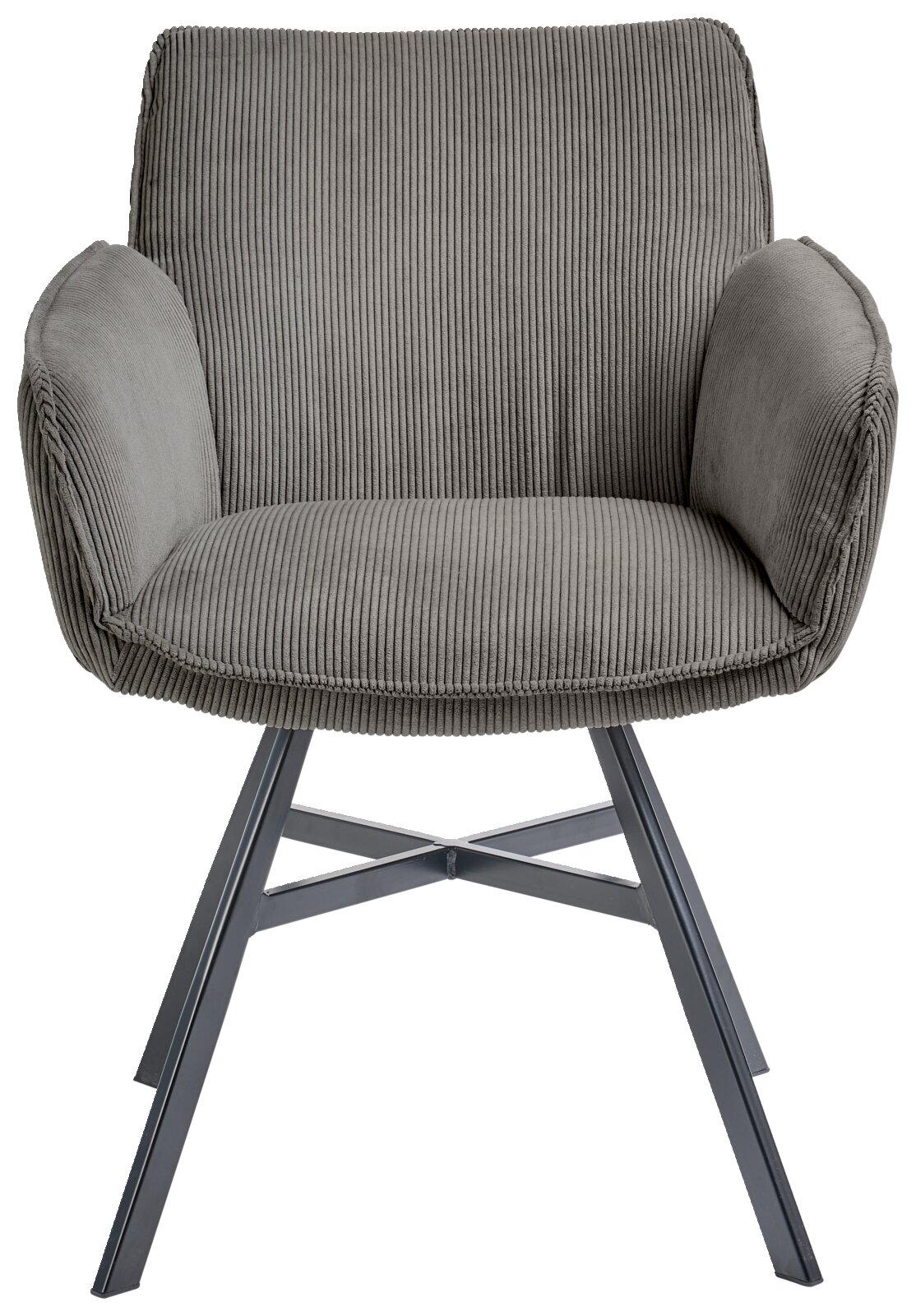 Set one by Musterring Armlehnstuhl SET ONE FRISCO Grauer Armlehnstuhl mit geripptem Stoffbezug und Metallbeinen, Vorderansicht