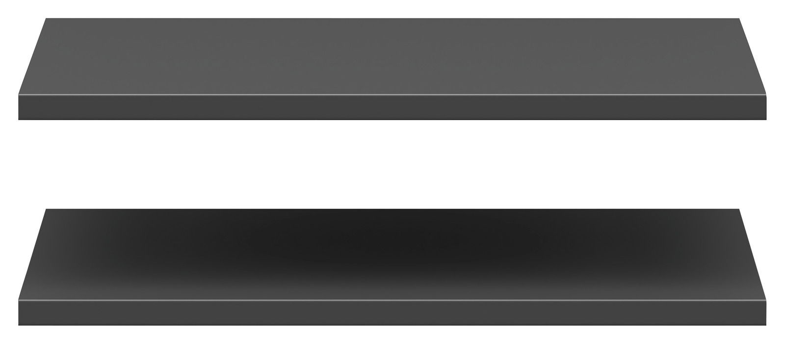 Zwei graue Einlegeböden in einer frontalen Perspektive.