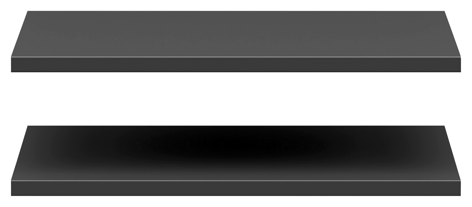 Zwei graue Einlegeböden in einer frontalen Perspektive.