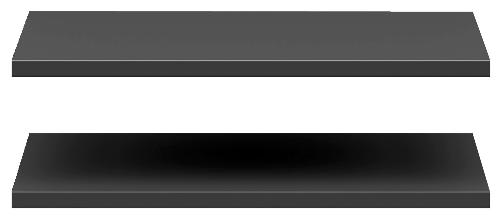 Zwei graue Einlegeböden in einer frontalen Perspektive.