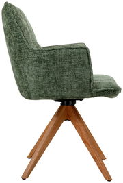 Moderner grüner Sessel mit Holzbeinen, Seitenansicht