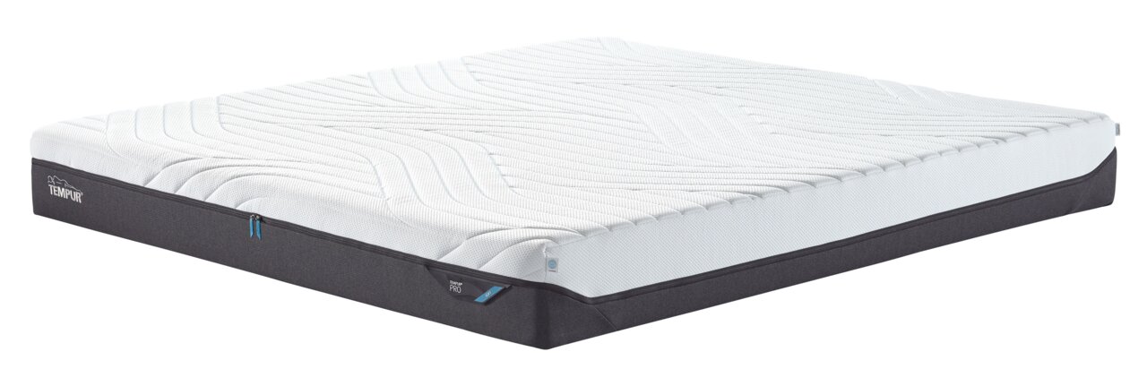 Seitliche Ansicht einer Viscomatratze 160x200 soft mit weißem Bezug und schwarzem Rand.