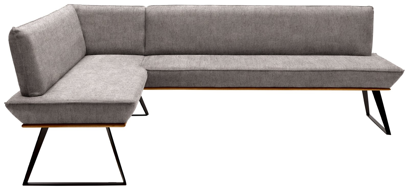 Graue Eckbank mit modernem Design, seitliche Perspektive