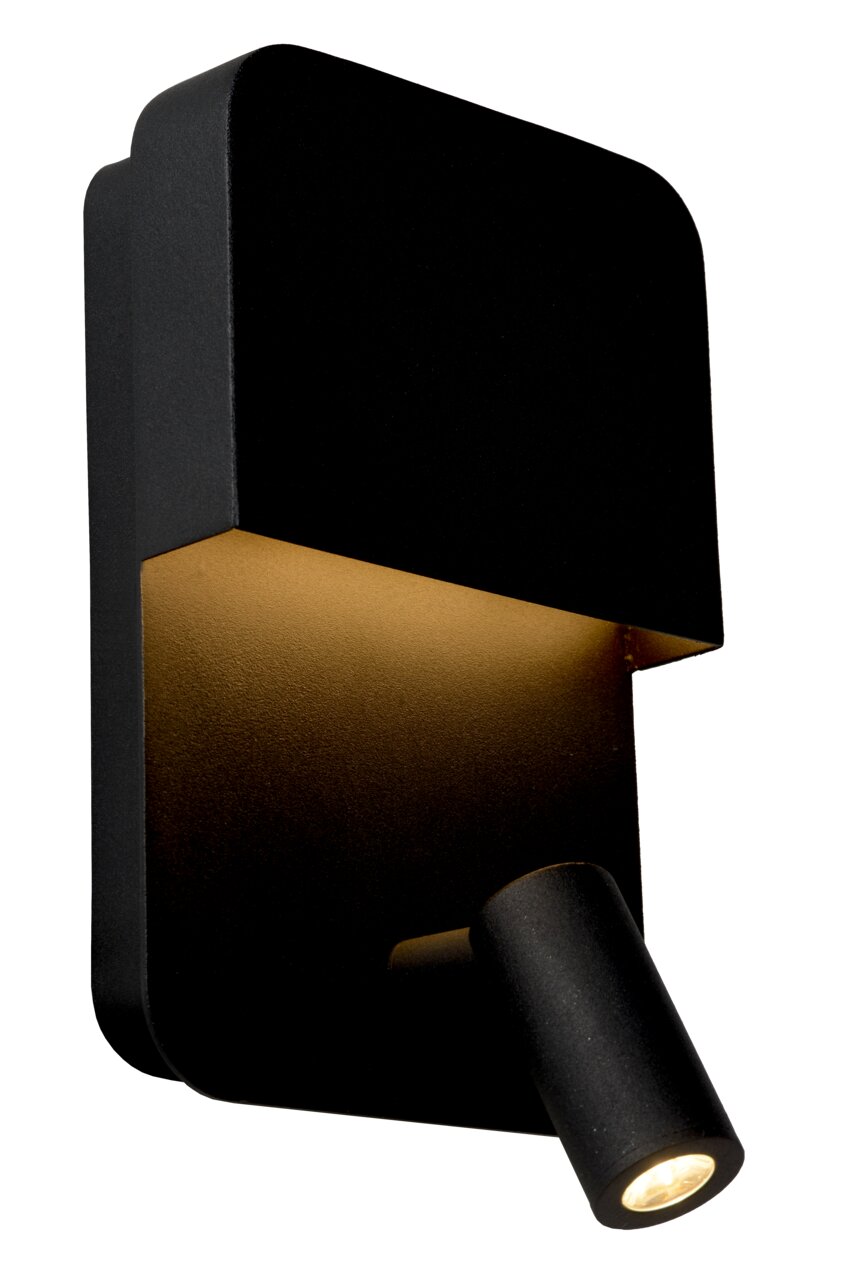 Lucide Wand-/Bettleuchte BOXER Schwarze Wand- und Bettleuchte Lucide BOXER mit modernem Design, seitliche Perspektive
