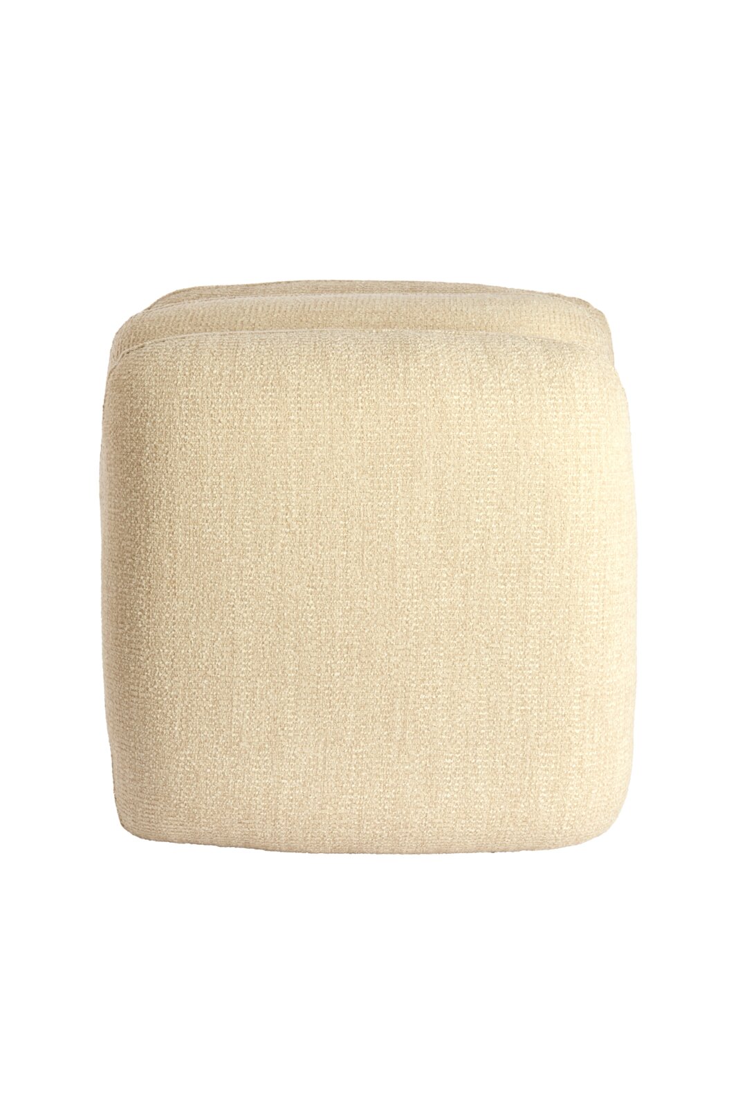 Beige poef in rechthoekige vorm, gefotografeerd van voren.