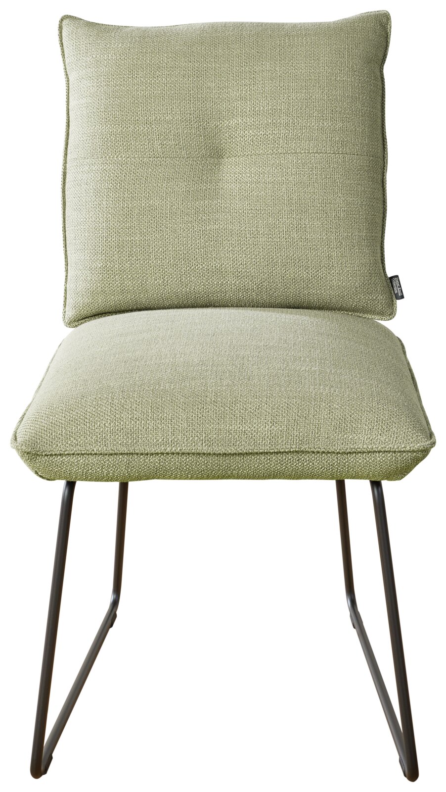 Grüner Stuhl mit gepolstertem Sitz und Rückenlehne, Vorderansicht