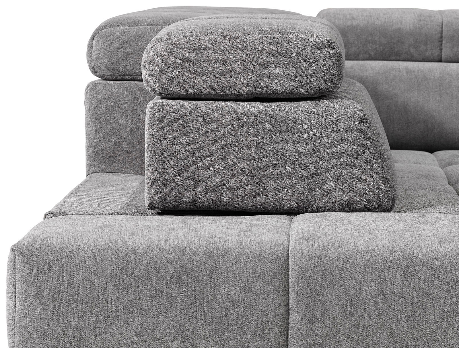 Graues Ecksofa mit verstellbarer Kopfstütze, Seitenansicht
