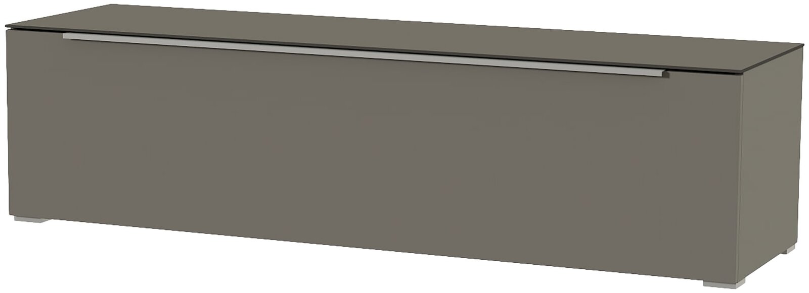 TV-Lowboard in grauer Farbe, seitliche Perspektive