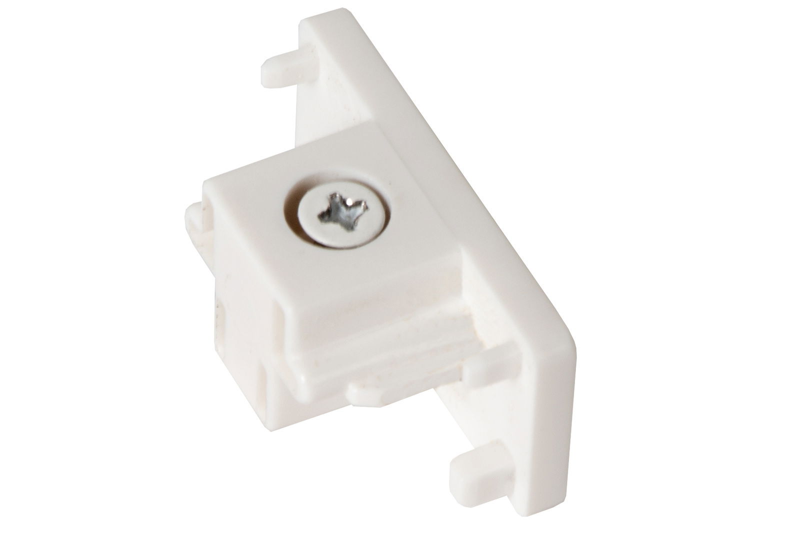 Weiße Endkappe mit Schraube, seitliche Perspektive