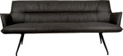 Dunkelgraues Sofa mit gepolsterter Rückenlehne und Armlehnen sowie schwarzen Metallbeinen, Frontansicht