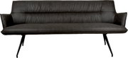 Dunkelgraues Sofa mit gepolsterter Rückenlehne und Armlehnen sowie schwarzen Metallbeinen, Frontansicht