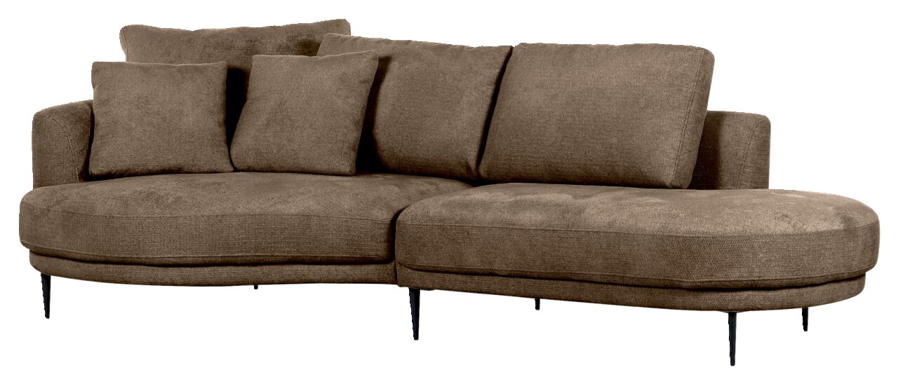 Braunes Sofa mit Ottomane links, Vorderansicht