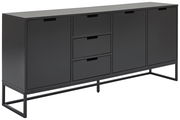 Schwarzes XL-Sideboard mit modernem Design, zwei Türen und drei Schubladen, seitliche Perspektive