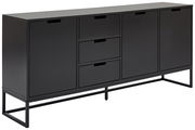 Schwarzes XL-Sideboard mit modernem Design, zwei Türen und drei Schubladen, seitliche Perspektive