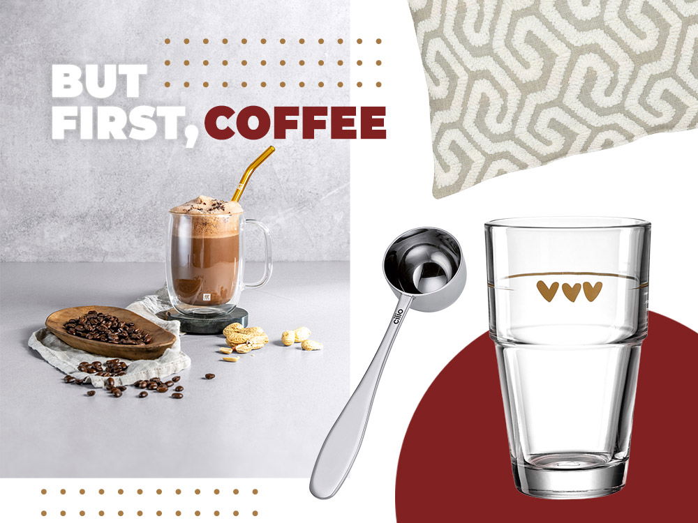 Kaffeebecher mit Milchschaum und Bohnen – stilvolle Kaffee-Accessoires für die Home Barista-Lounge