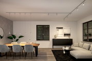 Moderne Wohnzimmerszene mit Schienensystembeleuchtung Runa URAIL von PAULMANN, Deckenansicht