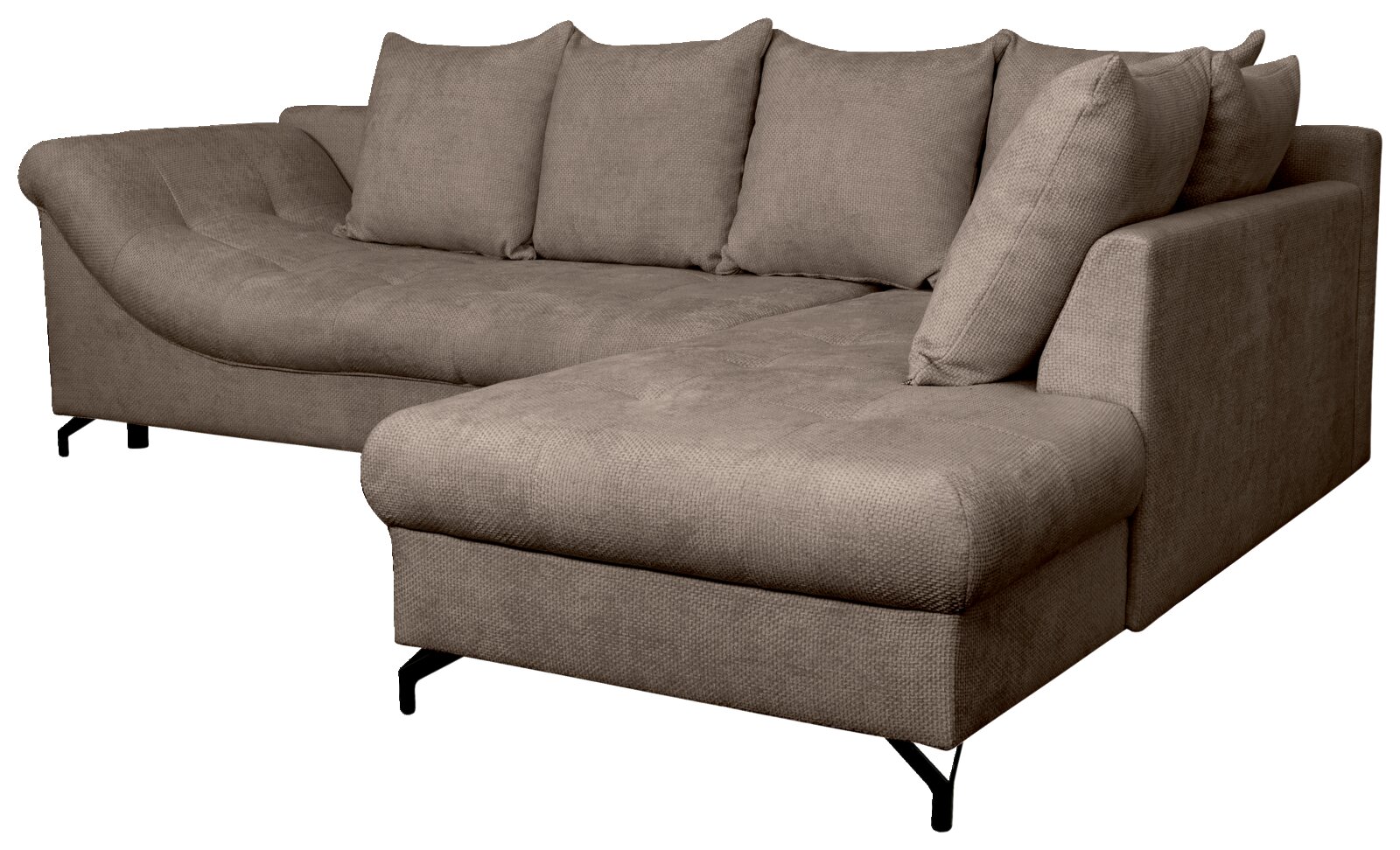 Braunes Ecksofa mit Ottomane rechts, Ansicht von vorne links